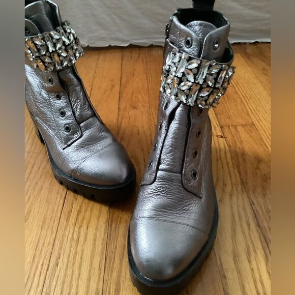 Karl Lagerfeld 6.5 leather silver boots embellished, bling - Picture 6 of 12